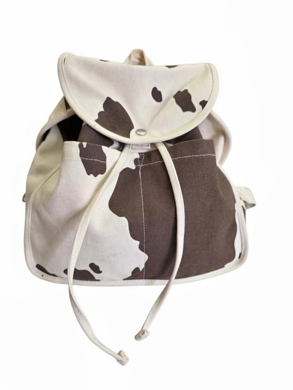 BAGGU Cow Print Canvass65 Backpack in Brown & Cream